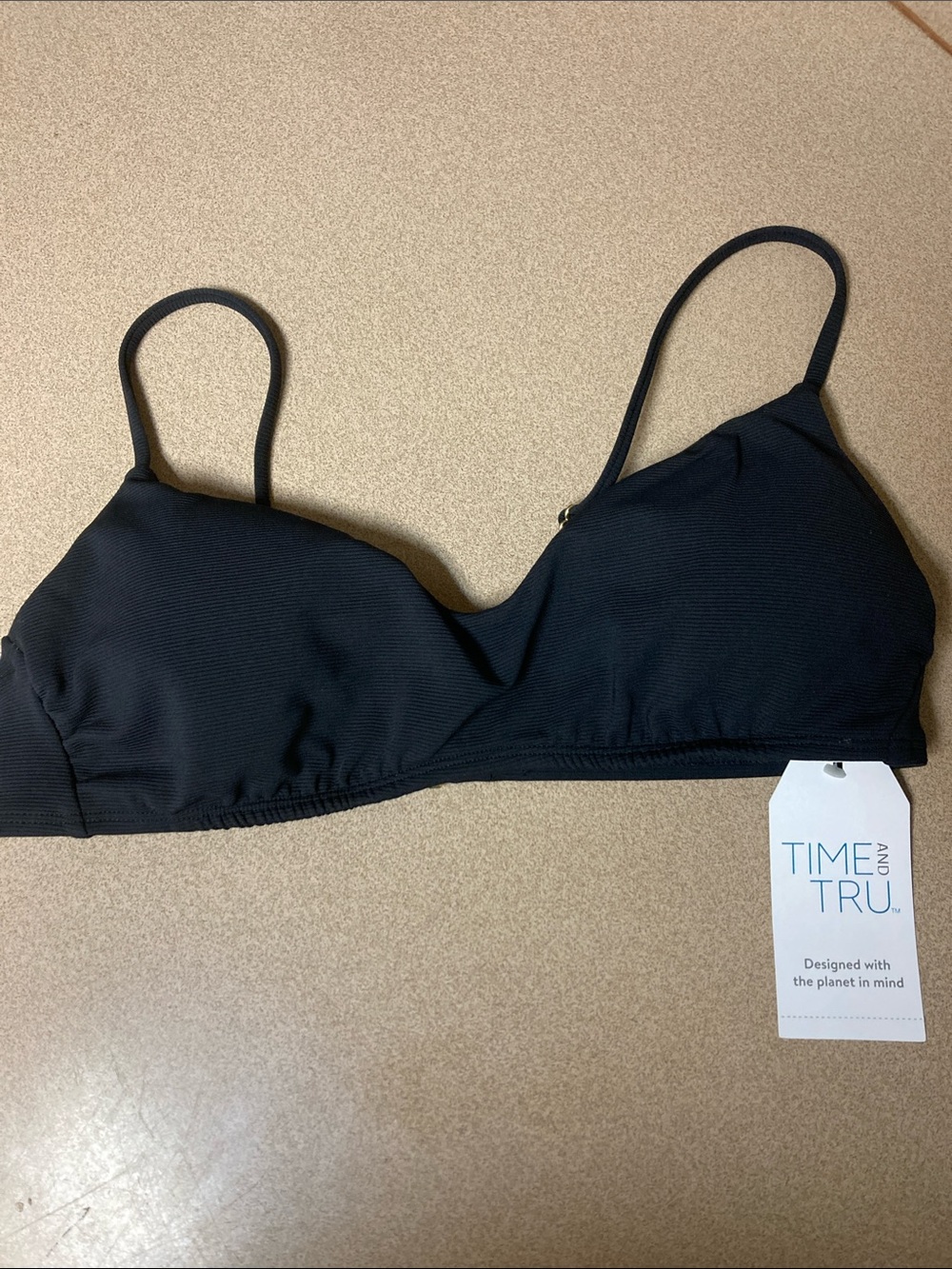 Time and Tru Black Minimal Triangle Bikini Top